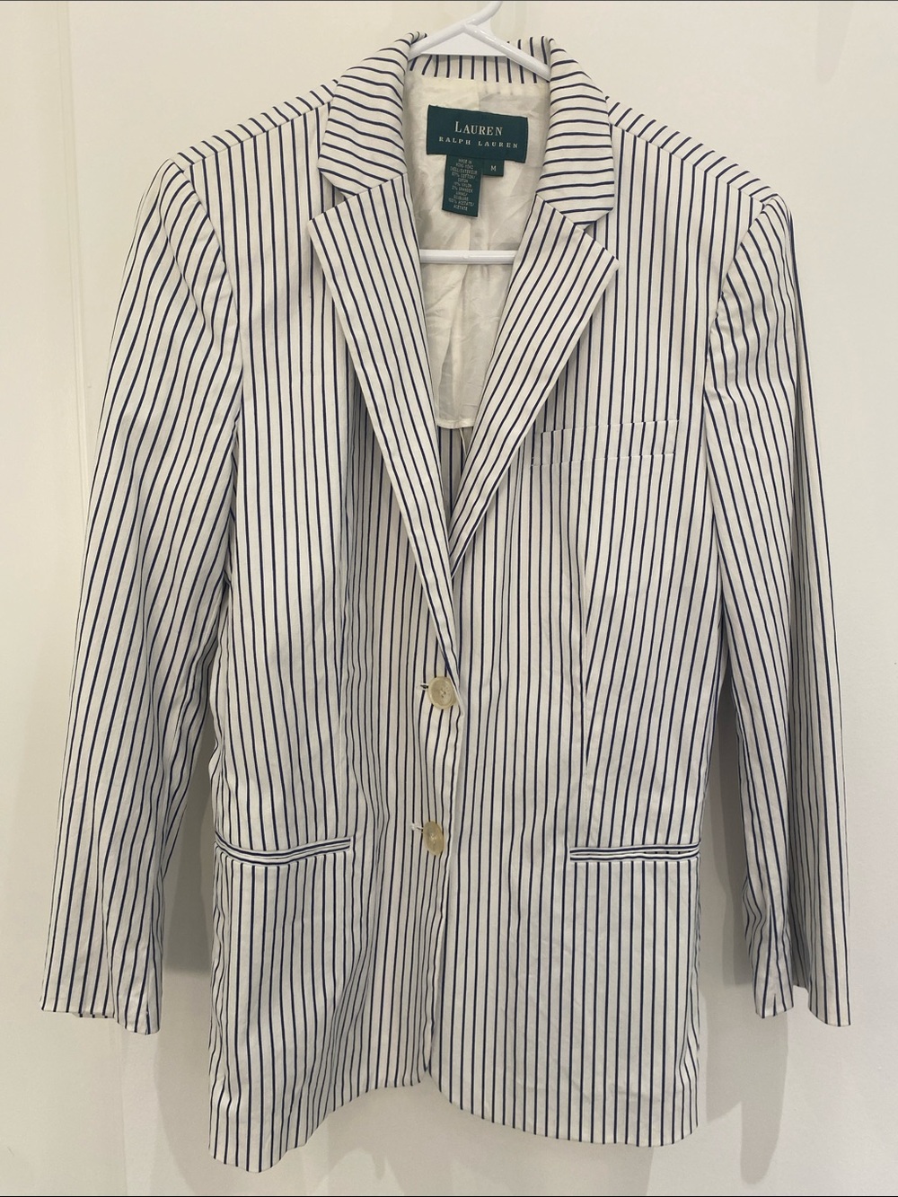 Lauren Ralph Lauren Women’s Striped 2 Button Blazer White With Blue Stripes M